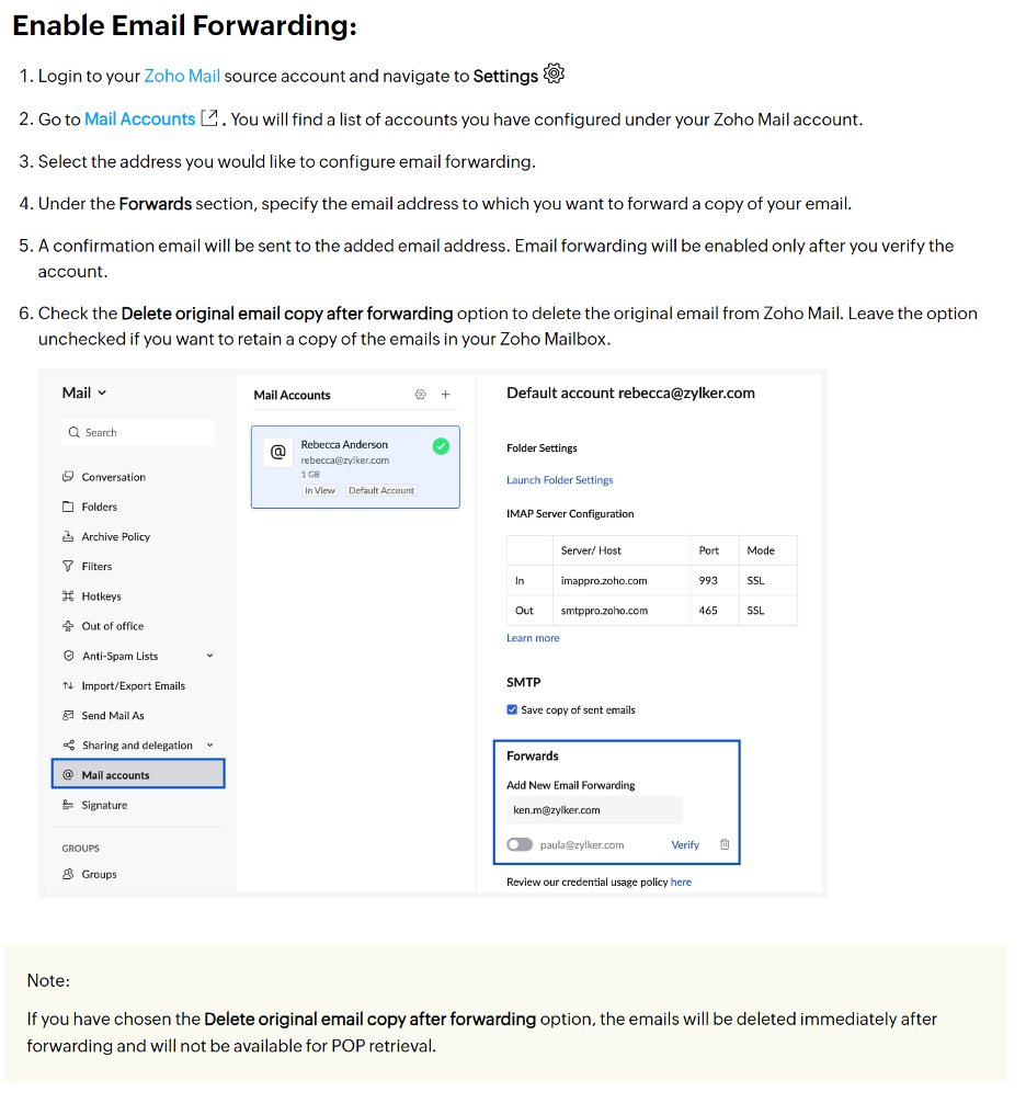 zoho forwarding