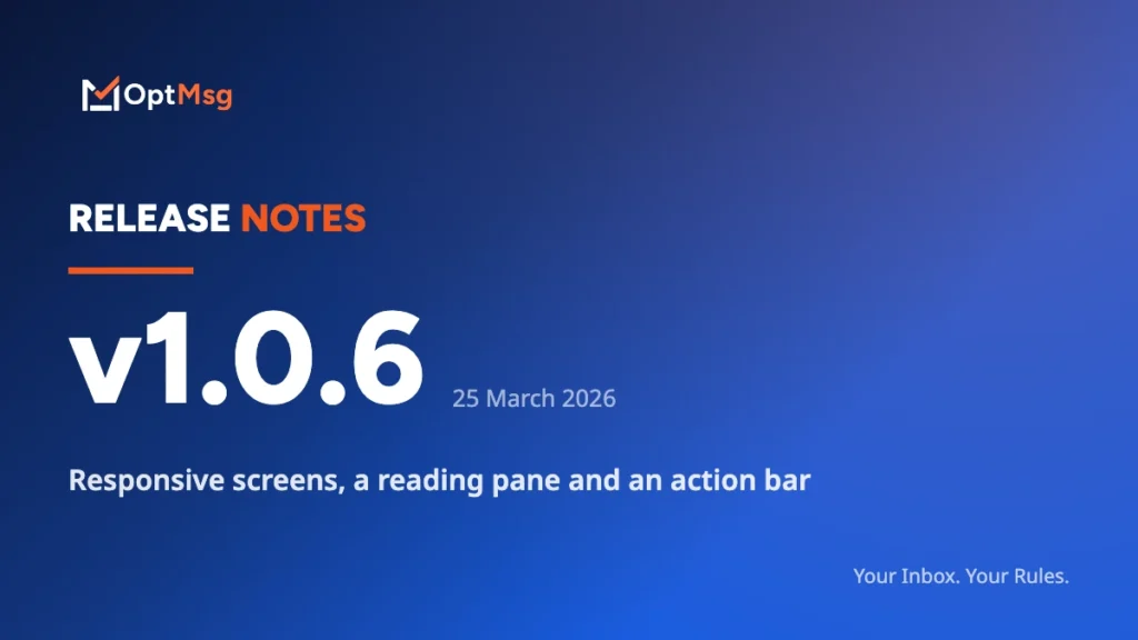 OptMsg Release Notes v1.0.6 — Responsive screens, a reading pane and an action bar