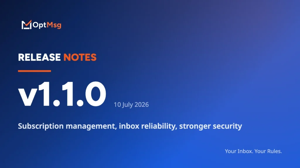 OptMsg Release Notes v1.1.0 — Subscription management, inbox reliability, stronger security