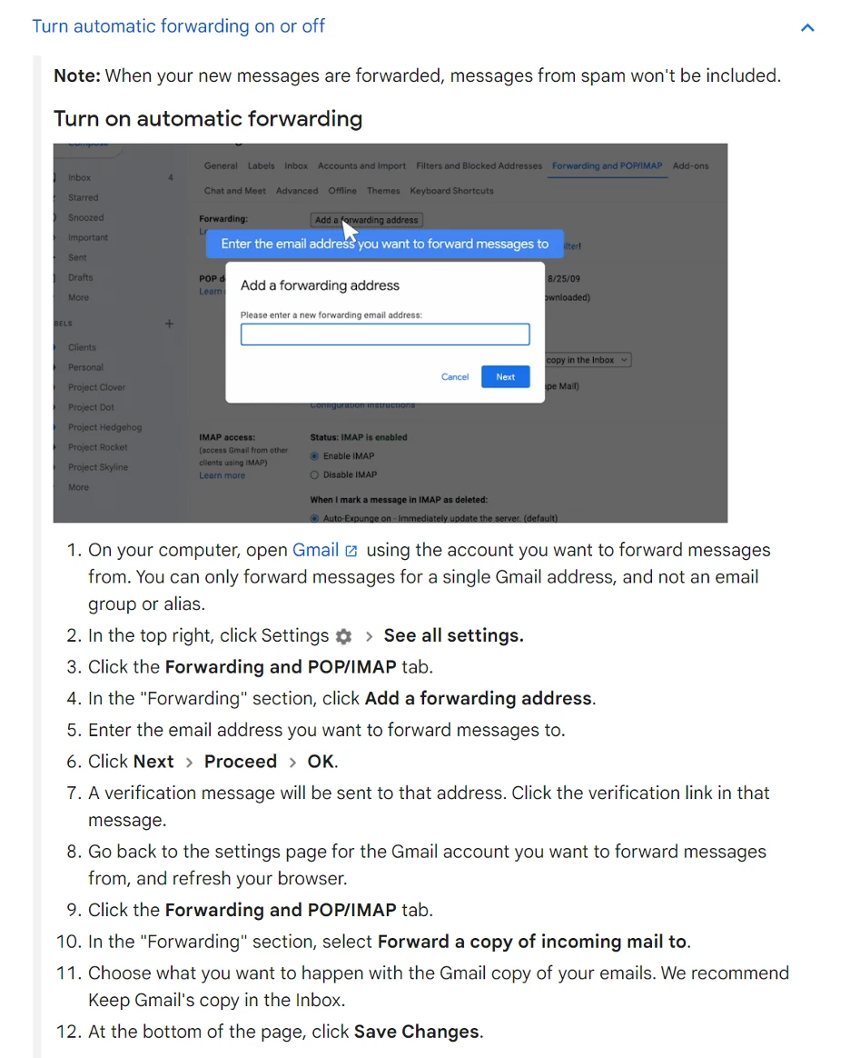 gmail forwarding